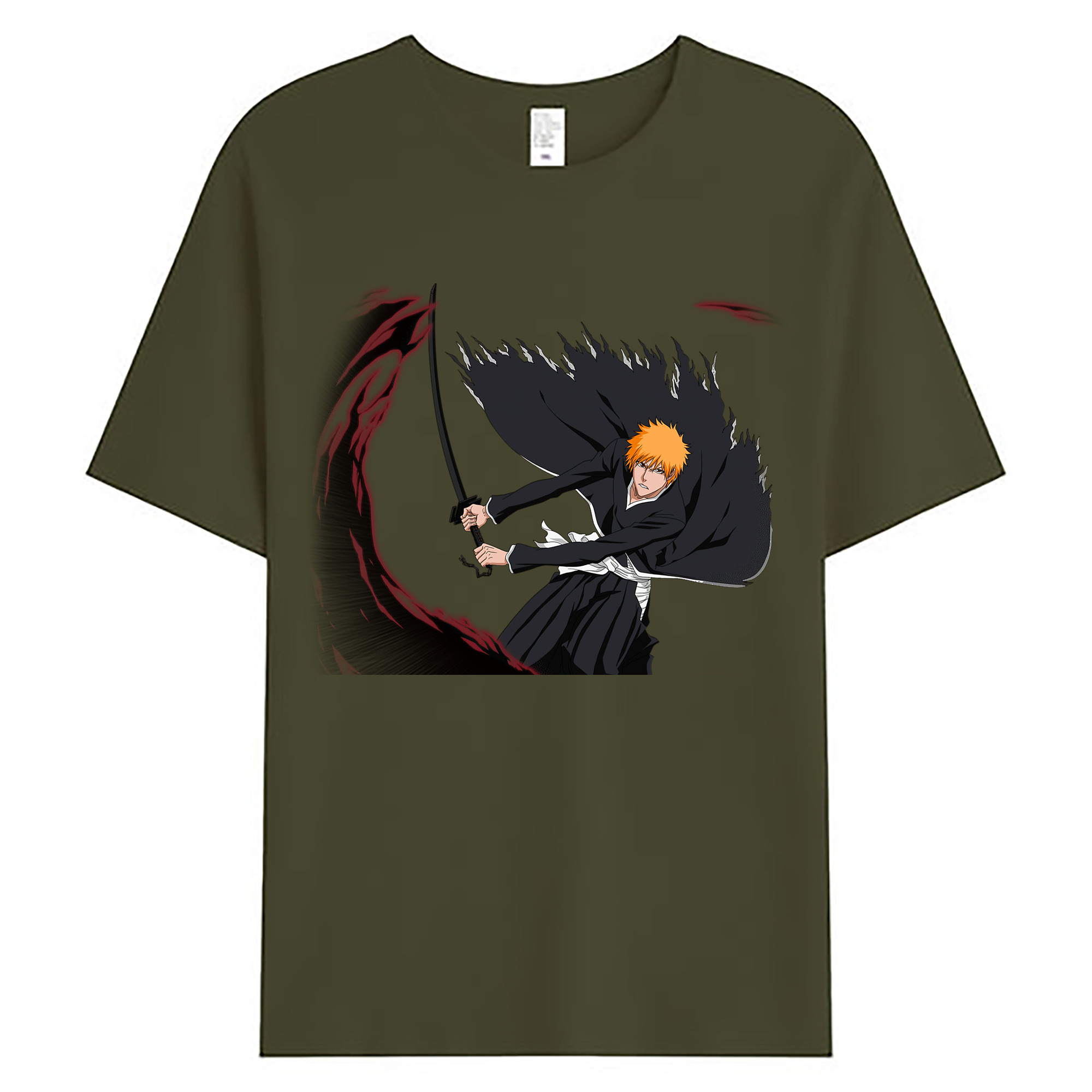 （画像用） ブリーチ 黒崎一護（くろさき いちご）BLEACH Kurosaki Ichigo 綿100％ メンズ半袖Tシャツ｜肌触りやわらか＆通気性